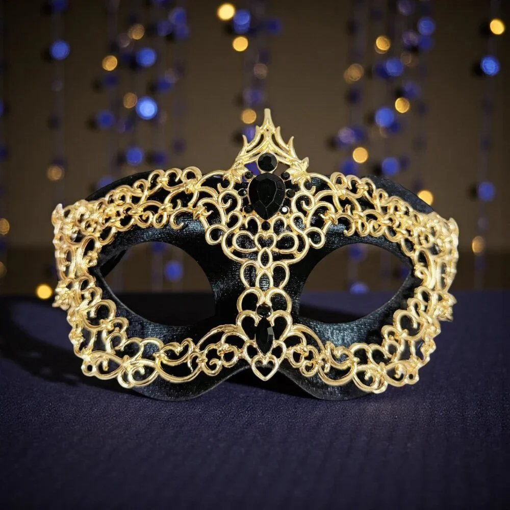 Men's masquerade mask, masquerade ball mask, Gold Black masquerade Mask, 2 in 1